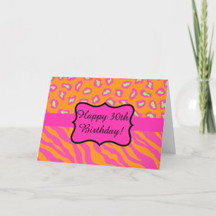 Orange Fuchsia Pink Zebra Leopard 30. Geburtstag Karte