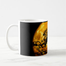 Orange Full Moon Black Raven Halloween Specter Kaffeetasse