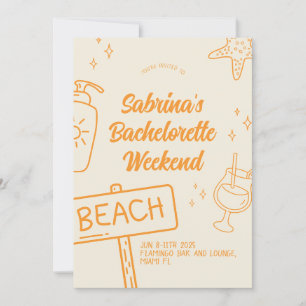 Orange Fun Beach Junggesellinnen-Wochenende-Einlad Einladung