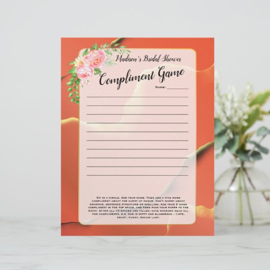 Orange Fun Brautparty Eisbrecher 💕 5-Word-Spiel (Stehend Vorderseite)