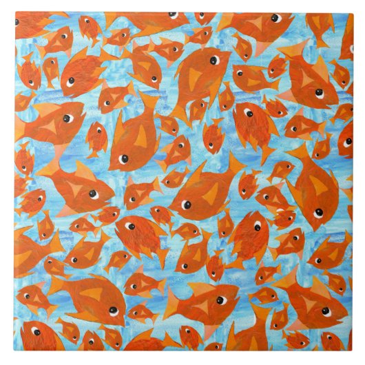 Orange Fun Fish on Watery Blue Background Fliese (Vorderseite)
