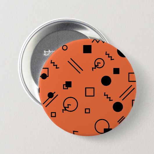 Orange, fun, trendy, geometric Memphis graphic Button (Vorne & Hinten)