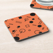 Orange, fun, trendy, geometric Memphis graphic Getränkeuntersetzer (Linke Seite)