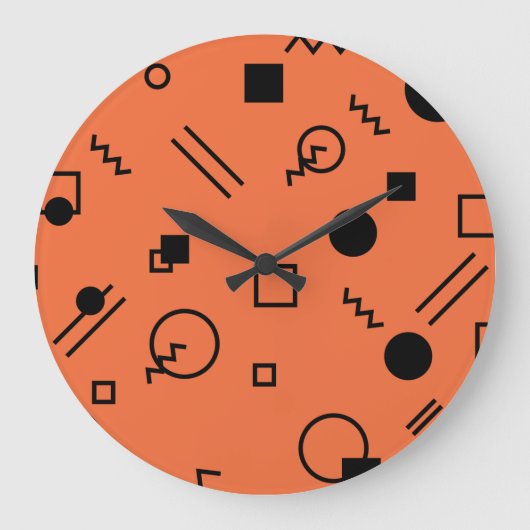 Orange, fun, trendy, geometric Memphis graphic Große Wanduhr (Vorderseite)