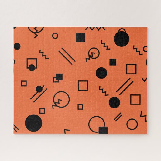Orange, fun, trendy, geometric Memphis graphic Puzzle (Horizontal)