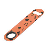 Orange, fun, trendy, geometric Memphis graphic Speed Flaschenöffner (Vorderseite Schrägansicht)