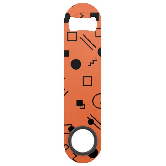 Orange, fun, trendy, geometric Memphis graphic Speed Flaschenöffner (Rückseite)