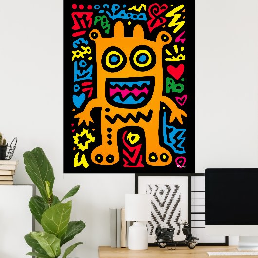 Orange Funky Alien - Neon Pop Art Quirky Kreation Poster (Heimbüro)