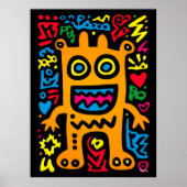 Orange Funky Alien - Neon Pop Art Quirky Kreation Poster (Vorne)