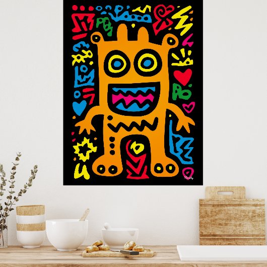 Orange Funky Alien - Neon Pop Art Quirky Kreation Poster (Küche)