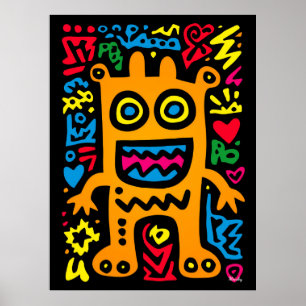 Orange Funky Alien – Neon Pop Art Skurrile Kreatur Poster
