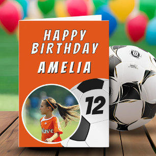 Orange Fußball Foto Geburtstag Karte