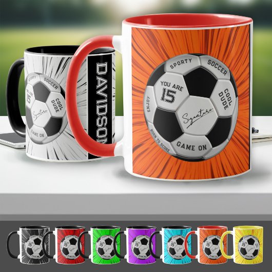 Orange Fußball mit individuellem Text zum Geburtst Tasse