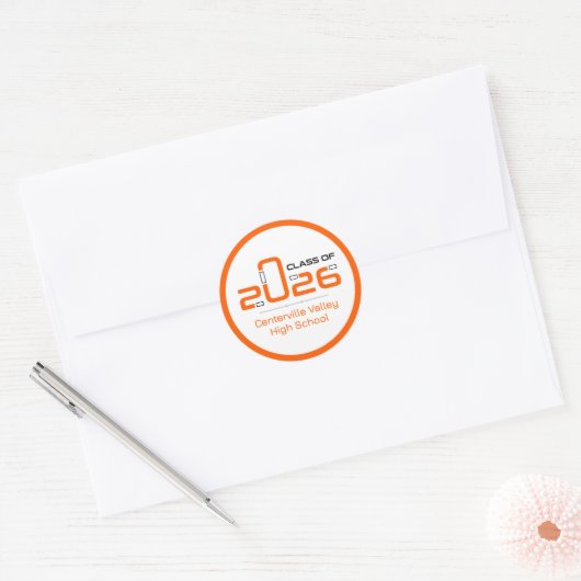 Orange Futuristic Class 2026 Runder Aufkleber (Umschlag)