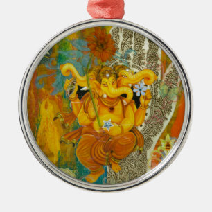 Orange Ganesha Silbernes Ornament