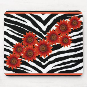 ORANGE GÄNSEBLÜMCHEN AUF ZEBRA-DRUCK MOUSEPAD
