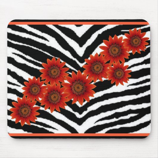 ORANGE GÄNSEBLÜMCHEN AUF ZEBRA-DRUCK MOUSEPAD (Vorne)