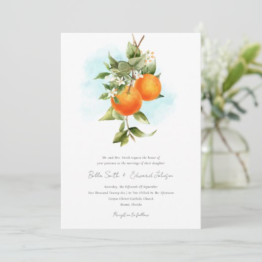 Orange Garden Boho Wedding Einladung (Stehend Vorderseite)