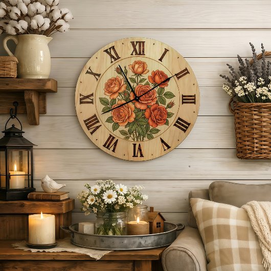 Orange Garden Flowers Wall Clock Große Wanduhr