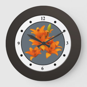 Orange Garten-mit BlumenBlumen-moderne Stellen Große Wanduhr