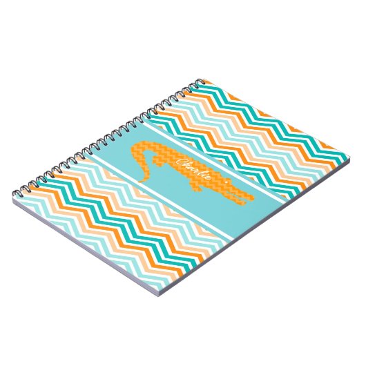 Orange Gator auf Zickzack Personalisiertem Noteboo Notizblock (Linke Seite)