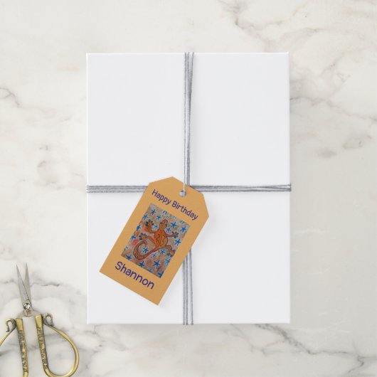 Orange Gecko Birthday Gift Tag Geschenkanhänger (Mit Garn)