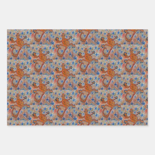 Orange Gecko Geschenkpapier Set (Vorderseite)
