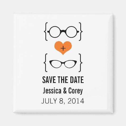 Orange Geeky Glasses Speichern Sie das Date Magnet (Vorne)