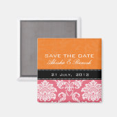 Orange Geißblatt-Damast-Save the Date Magnet (Vorderseite/Rückseite)