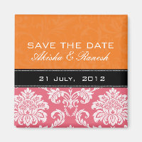 Orange Geißblatt-Damast-Save the Date Magnet