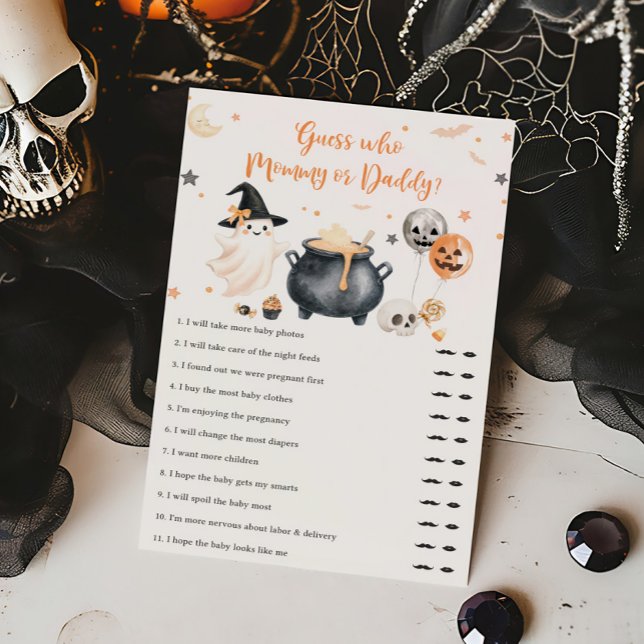 Orange Geist Little Boo Errate Mama oder Papa (Gender Neutral Baby Shower Guess Who Mommy or Daddy Game)