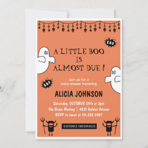 Orange Geister Little Boo Halloween Babyparty Einladung