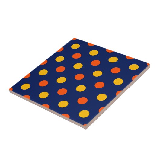 Orange Gelb auf Blau Punkte Design Fliese (Seite)