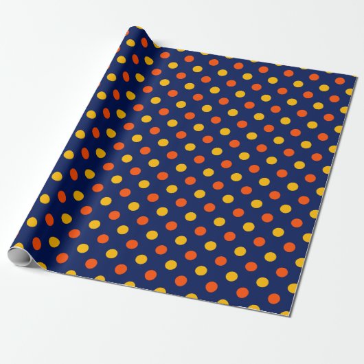 Orange Gelb auf Blau Punkte Design Geschenkpapier (Ungerollt)