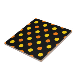 Orange Gelb auf schwarzem Punkte-Design  Fliese