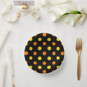Orange Gelb auf schwarzem Punkte-Design Pappteller