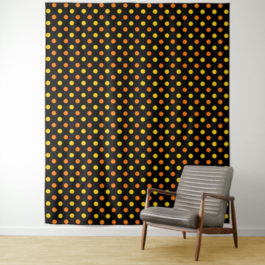 Orange Gelb auf schwarzem Punkte-Design Wandteppich (Beispiel)