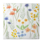 Orange Gelb Blau Aquarell Wildblume Fliese (Vorderseite)
