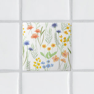 Orange Gelb Blau Aquarell Wildblume Fliese