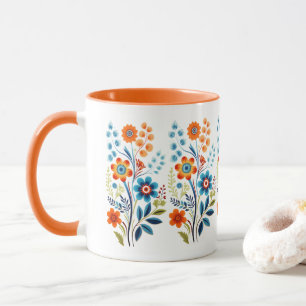 Orange Gelb Blau Grün Retro Vintage Blumen Tasse