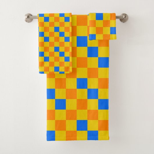 Orange Gelb Blau Kariertes Musterdesign  Badhandtuch Set (Insitu)