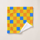 Orange Gelb Blau Kariertes Musterdesign  Badhandtuch Set (Waschlappen)