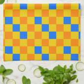 Orange Gelb Blau Kariertes Musterdesign Geschirrtuch (Gefaltet)