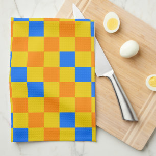 Orange Gelb Blau Kariertes Musterdesign Geschirrtuch
