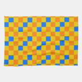 Orange Gelb Blau Kariertes Musterdesign Geschirrtuch (Horizontal)