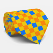 Orange Gelb Blau Kariertes Musterdesign Krawatte (Gerollt)