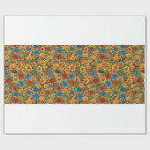 Orange, Gelb, Blau und Grüne Blumenmuster. Geschenkpapier (Flach)