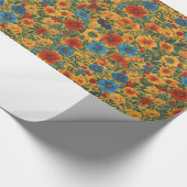 Orange, Gelb, Blau und Grüne Blumenmuster. Geschenkpapier (Ecke)