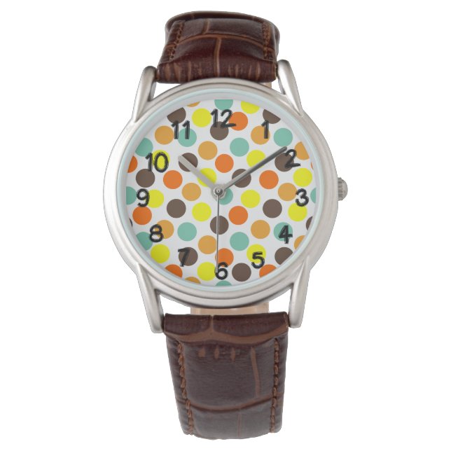 orange, gelb, braun, blaue Punkte Armbanduhr (Vorderseite)