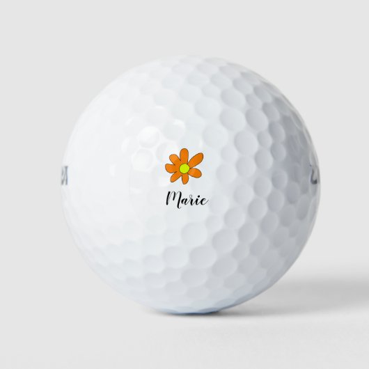 Orange Gelb Daisy abstrakter Admintext weiblich Golfball (Vorderseite)